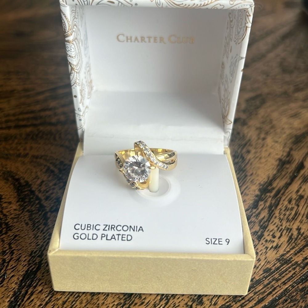 Charter club, cubic, zirconia, gold plated, size 9, ring
